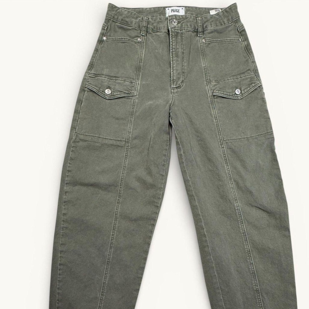 PAIGE Alexis Green Cotton Cargo Jeans